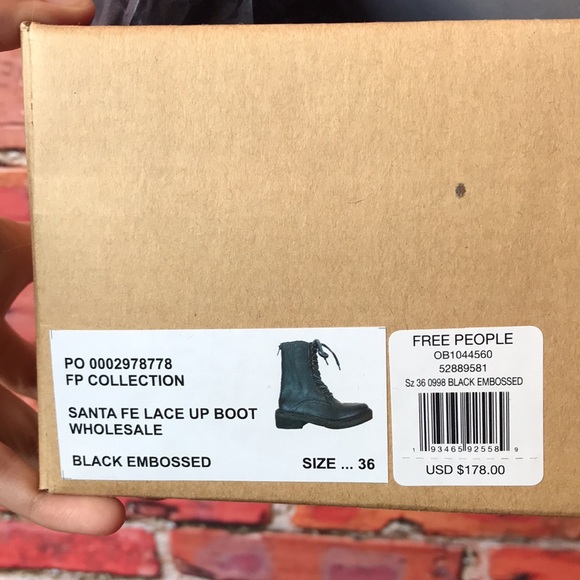 Free People Leather Santa Fe Lace-Up Boot in Black Embossed - Picture 16 of 17